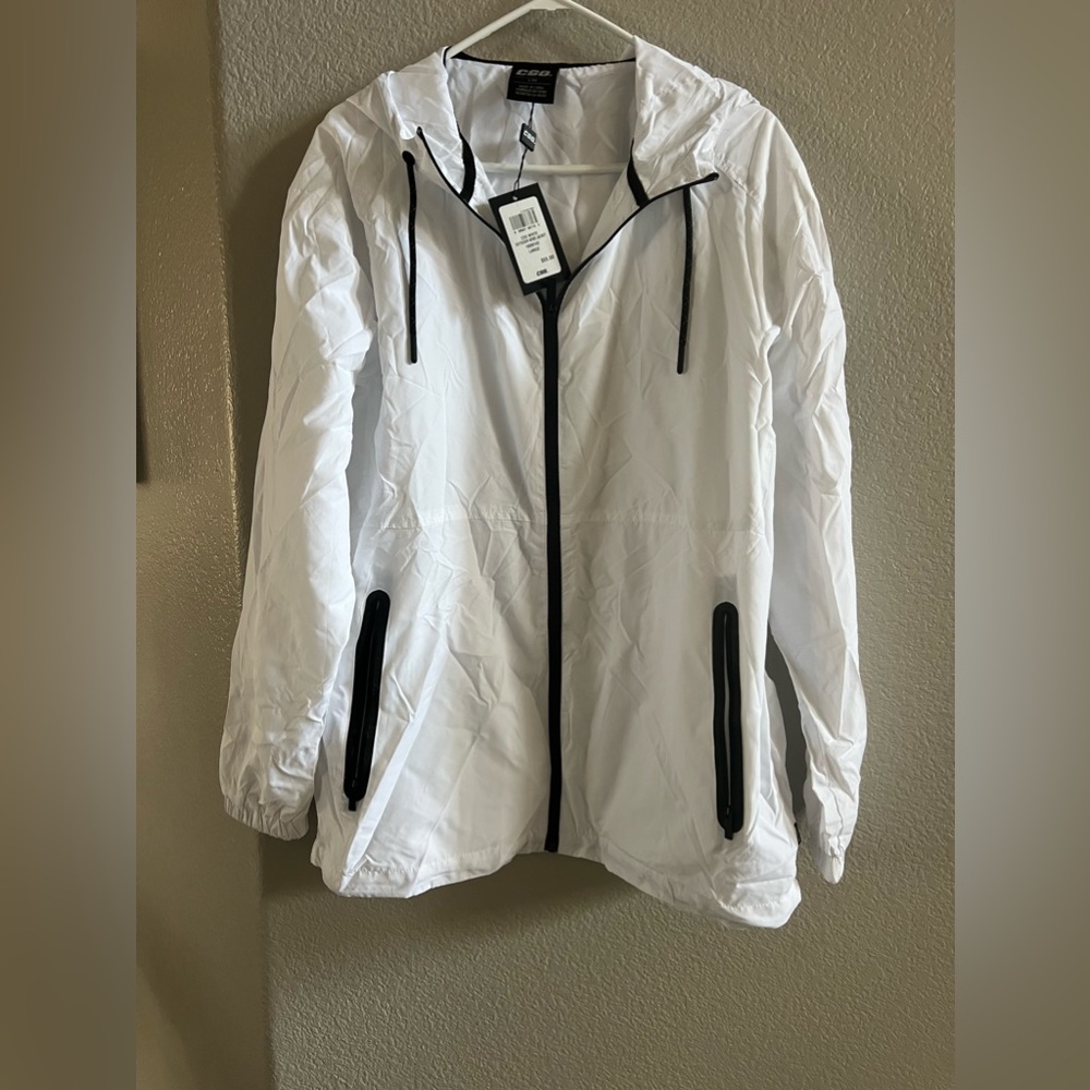 CSG Men’s Long Sleeve Full Zip Outsider Hooded White Windbreaker Size L